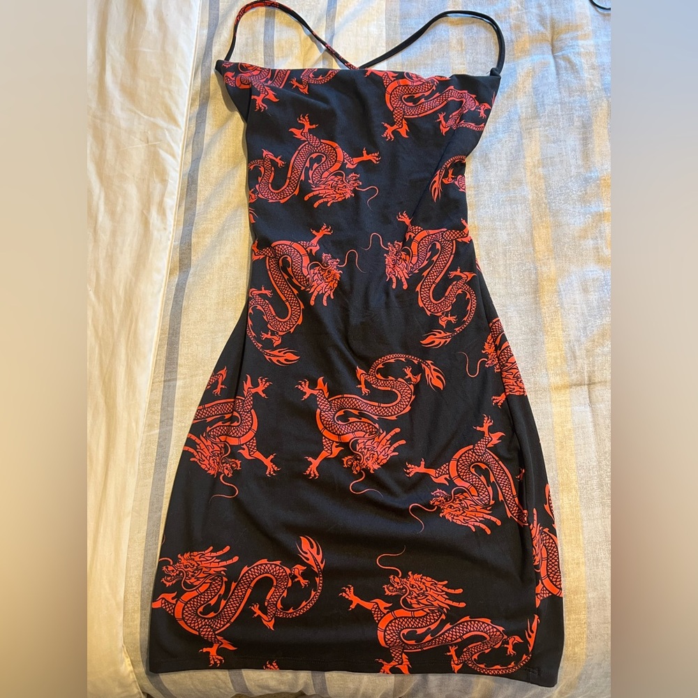 Fashion nova mini dress with dragons size M.